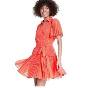 Alexis Floral Flutter Sleeve Pleated Wrap Dress sz small